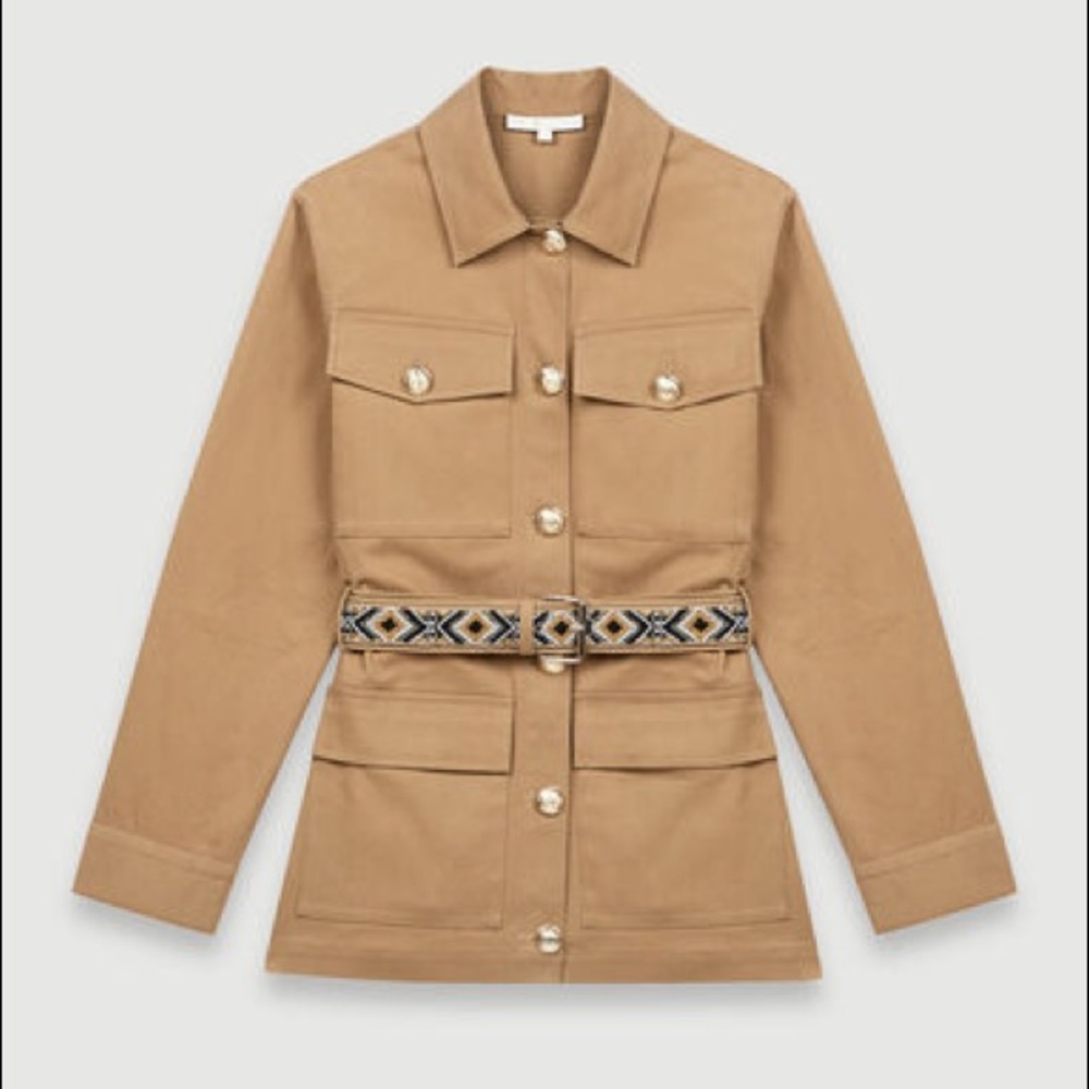 MAJE COAT IN CAMEL WITH EMBROIDERED BELT - Picture 1 of 5